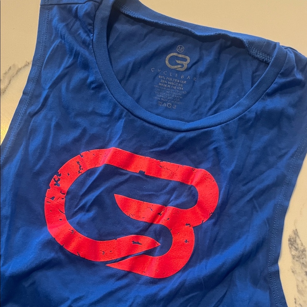 Cyclebar Blue Tank with Red Logo